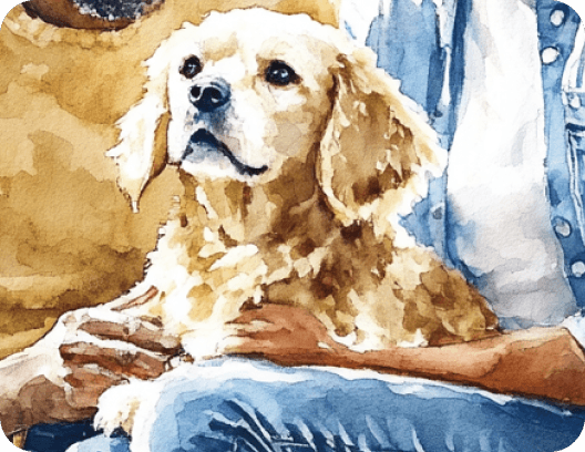 Dog sitting with family